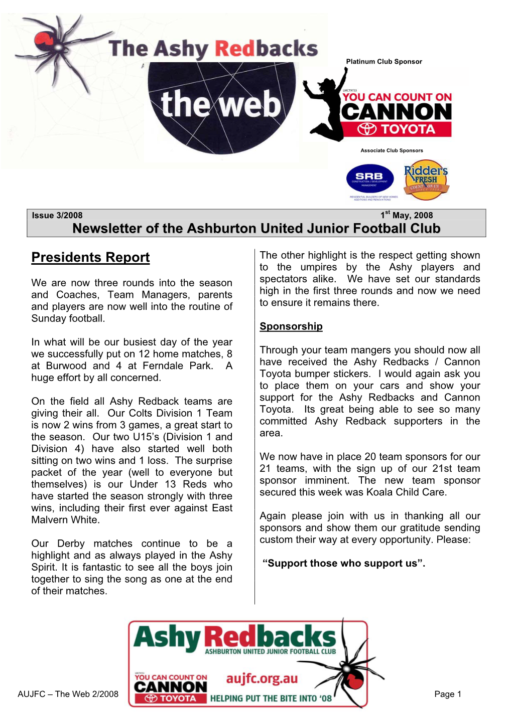 Newsletter of the Ashburton United Junior Football Club Presidents
