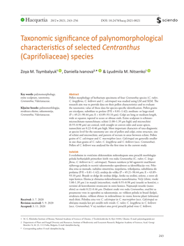 Taxonomic Significance of Palynomorphological Characteristics of Selected Centranthus (Caprifoliaceae) Species