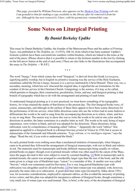 Some Notes on Liturgical Printing"