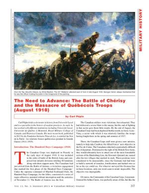 The Need to Advance: the Battle of Chérisy and the Massacre of Québécois Troops (August 1918)