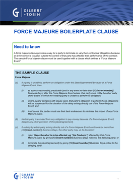 FORCE MAJEURE BOILERPLATE CLAUSE Need To