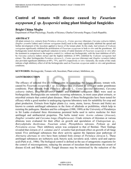 Control of Tomato Wilt Disease Caused by Fusarium Oxysporum F. Sp. Iycopersici Using Plant Biological Fungicides