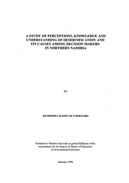 A Study of Perceptions, Knowledge and Understanding of Desertification and Its Causes Among Decision Makers in Northern Namibia