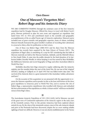 One of Mawson's 'Forgotten Men':Robert Bage and His Antarctic