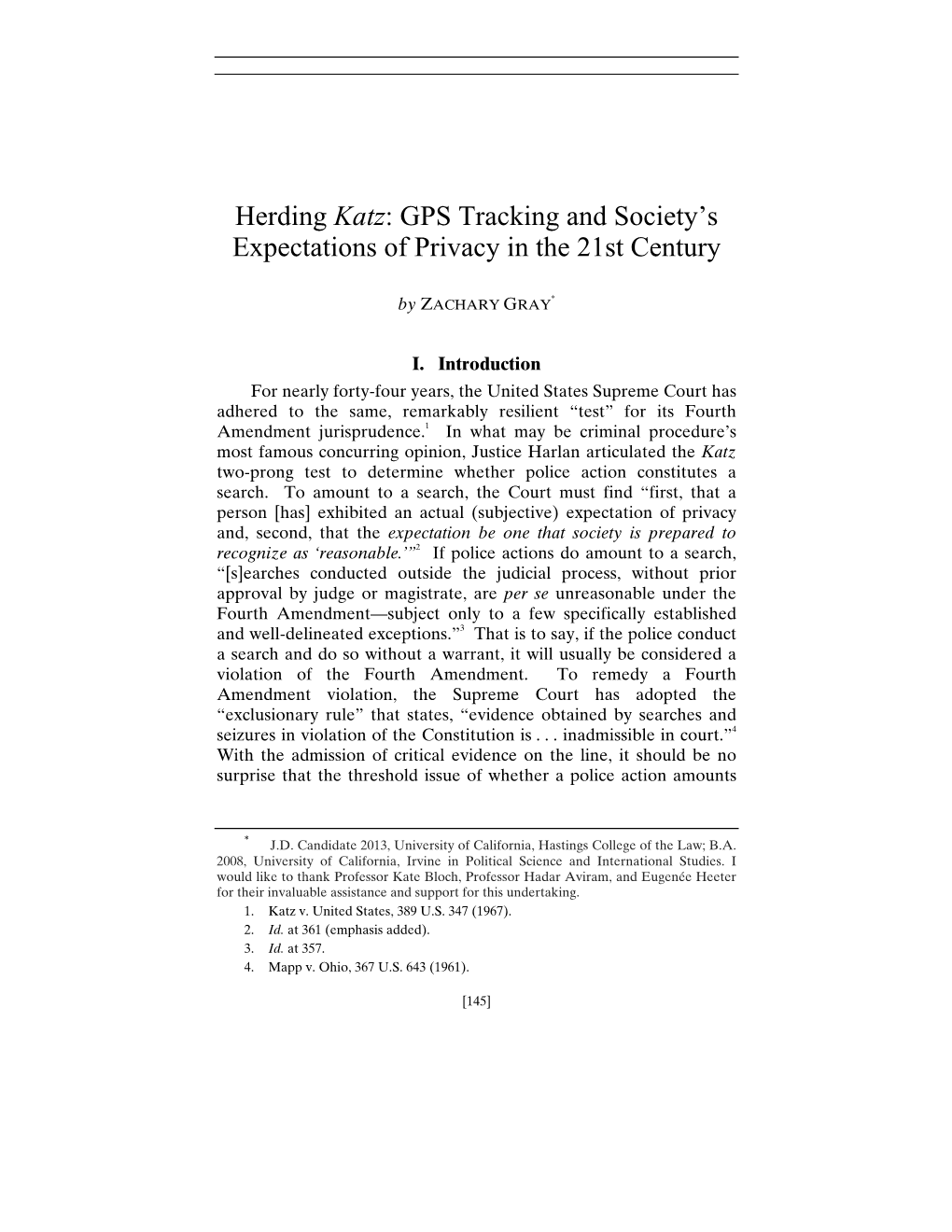 Herding Katz: GPS Tracking and Society's Expectations of Privacy In