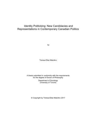 Identity Politicking: New Candidacies and Representations in Contemporary Canadian Politics