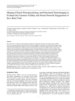 Merging Clinical Neuropsychology and Functional Neuroimaging to Evaluate the Construct Validity and Neural Network Engagement of the N-Back Task