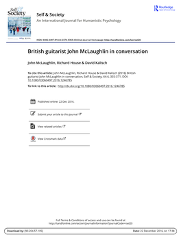 British Guitarist John Mclaughlin in Conversation