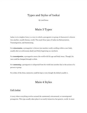 Types and Styles of Isekai Main 3 Types Main 4 Styles