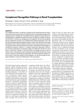 Complement Recognition Pathways in Renal Transplantation