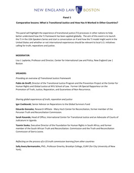 Panel 1 Comparative Lessons: What Is Transitional Justice and How Has It Worked in Other Countries?