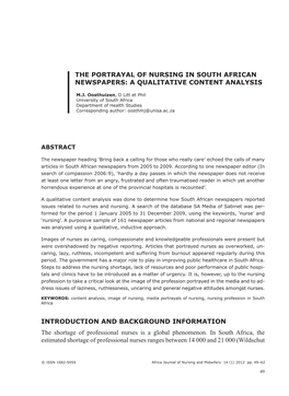 The Portrayal of Nursing in South African Newspapers: a Qualitative Content Analysis