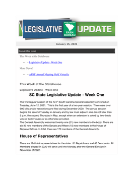 SC State Legislative Update - Week One
