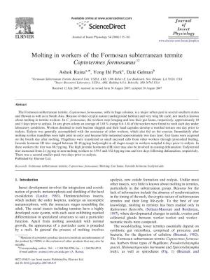Molting in Workers of the Formosan Subterranean Termite Coptotermes Formosanus$