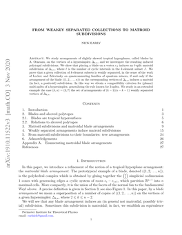 Arxiv:1910.11522V3 [Math.CO] 3 Nov 2020 in This Paper, We Introduce a Reﬁnement of the Notion of a Tropical Hyperplane Arrangement: the Matroidal Blade Arrangement