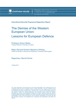The Demise of the Western European Union: Lessons for European Defence