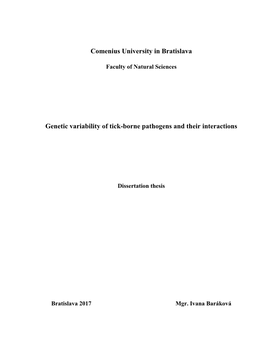 Comenius University in Bratislava Genetic Variability Of