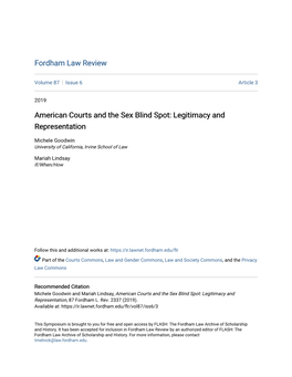 American Courts and the Sex Blind Spot: Legitimacy and Representation