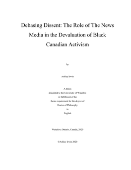 The Role of the News Media in the Devaluation of Black Canadian Activism