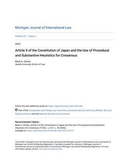 Article 9 of the Constitution of Japan and the Use of Procedural and Substantive Heuristics for Consensus