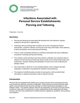 Infections Associated with Personal Service Establishments: Piercing and Tattooing