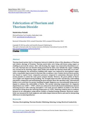 Fabrication of Thorium and Thorium Dioxide