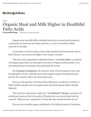 Organic Meat and Milk Higher in Healthful Fatty Acids - the New York Times 2/15/16, 7:44 PM