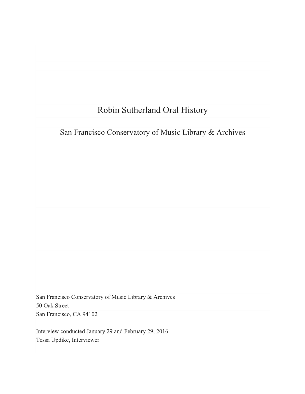 Robin Sutherland Oral History