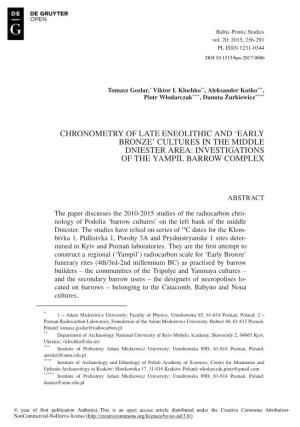 Chronometry of Late Eneolithic and 'Early Bronze' Cultures In