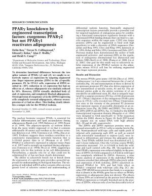Exogenous PPAR 2 but Not PPAR 1 Reactivates Adipogenesis