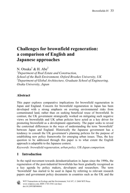 Challenges for Brownfield Regeneration: a Comparison of English and Japanese Approaches