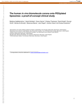 The Human in Vivo Biomolecule Corona Onto Pegylated Liposomes