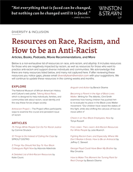 Resources on Race, Racism, and How to Be an Anti-Racist Articles, Books, Podcasts, Movie Recommendations, and More