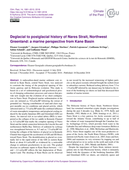 Deglacial to Postglacial History of Nares Strait, Northwest Greenland: a Marine Perspective from Kane Basin