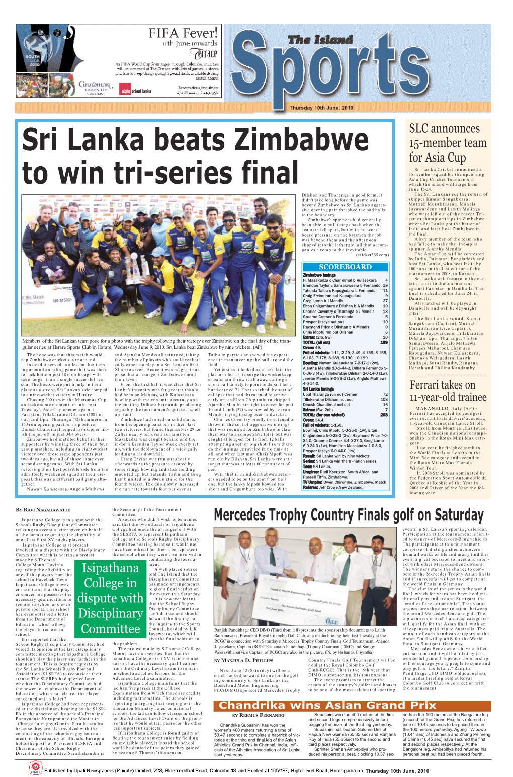 Sri Lanka Beats Zimbabwe to Win Tri-Series Final