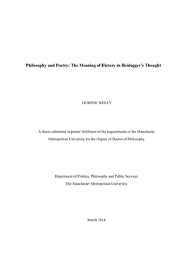 Philosophy and Poetry: the Meaning of History in Heidegger’S Thought