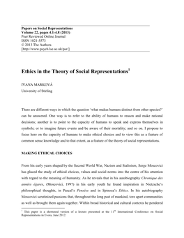 Ethics in the Theory of Social Representations1