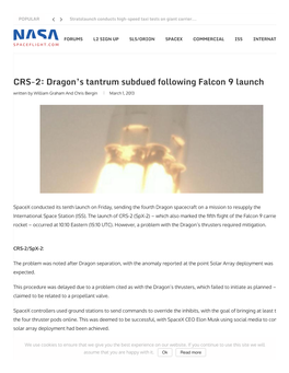 CRS-2: Dragon's Tantrum Subdued Following Falcon 9 Launch