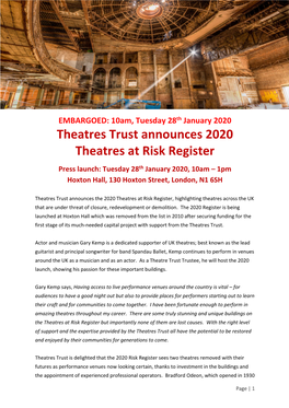 Theatres Trust Announces 2020 Theatres at Risk Register