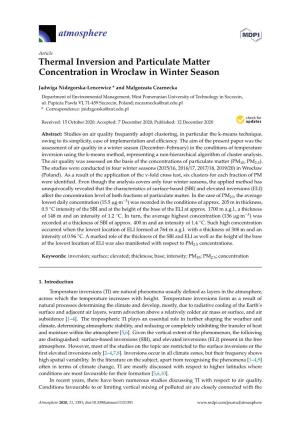 Thermal Inversion and Particulate Matter Concentration in Wrocław in Winter Season