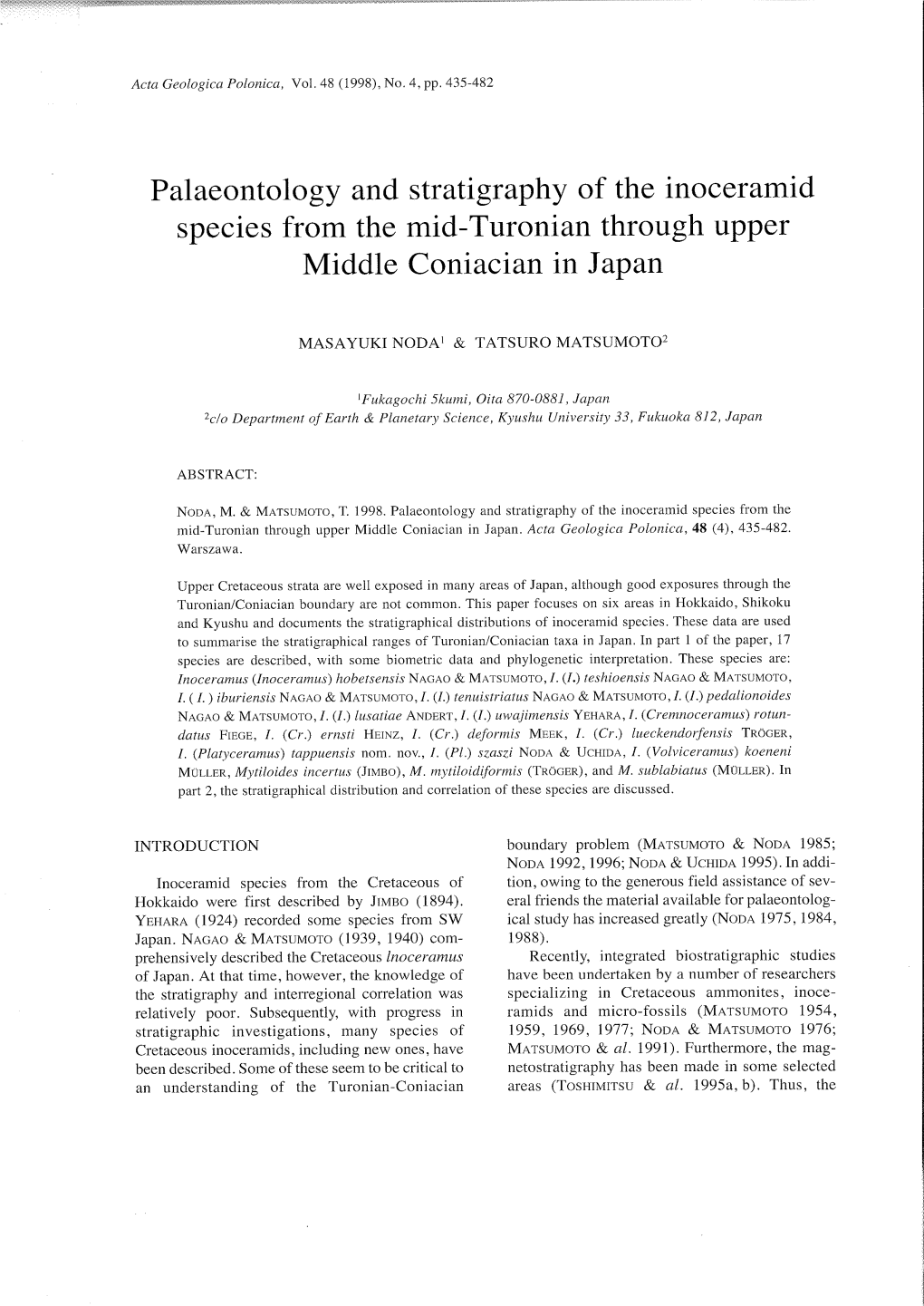 Palaeontology and Stratigraphy of the Inoceramid Species from the Mid-Turonian Through Upper Middle Coniacian in Japan