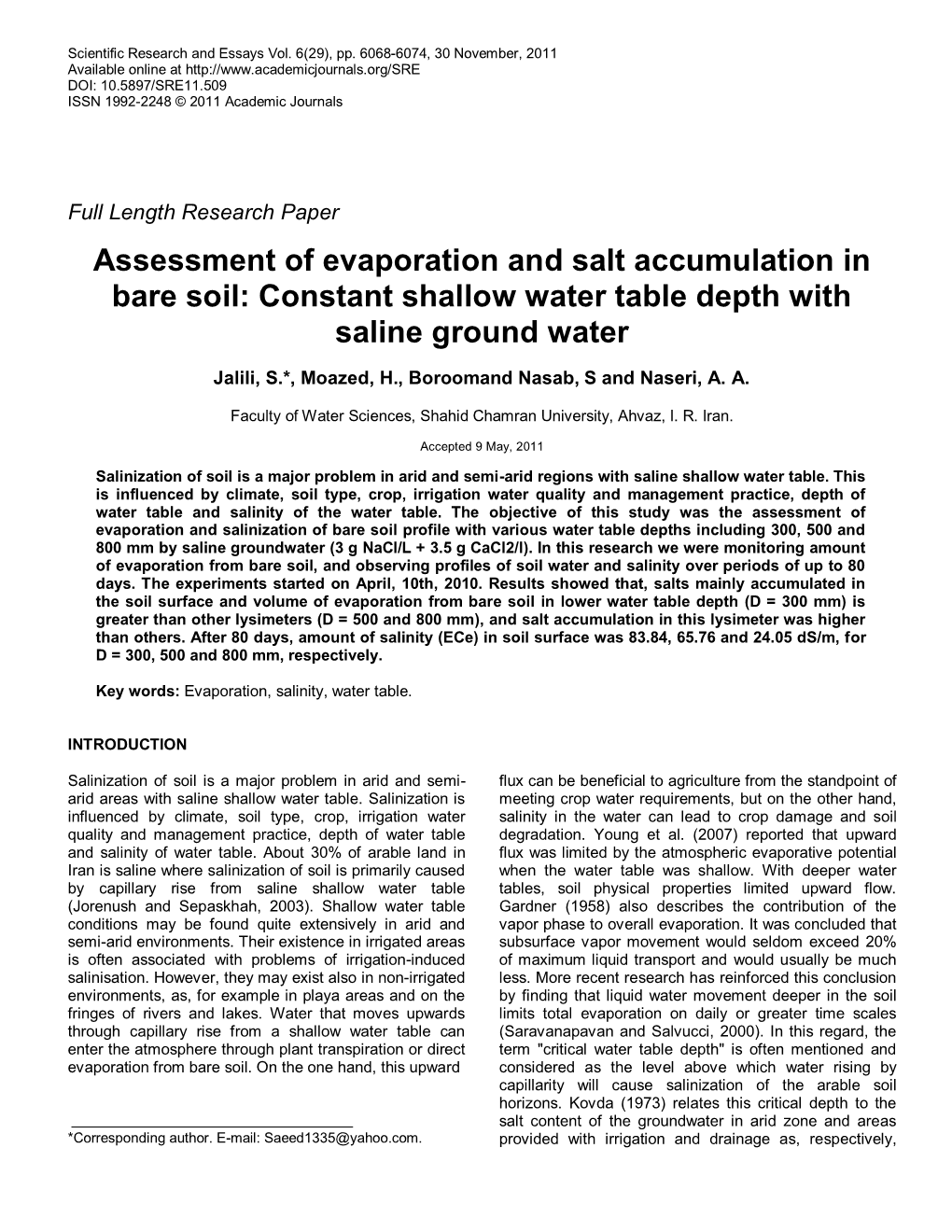 Constant Shallow Water Table Depth with Saline Ground Water