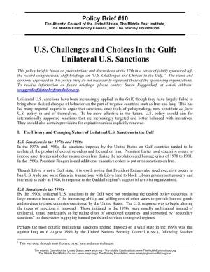 US Challenges and Choices in the Gulf: Unilateral US Sanctions