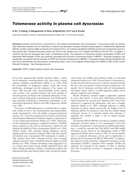 Telomerase Activity in Plasma Cell Dyscrasias