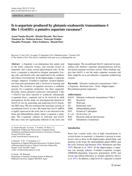 Is D-Aspartate Produced by Glutamic-Oxaloacetic Transaminase-1 Like 1 (Got1l1): a Putative Aspartate Racemase?