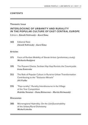 INTERLOCKING of URBANITY and RURALITY in the POPULAR CULTURE of EAST CENTRAL EUROPE Editors: Zdeněk Nebřenský – Karel Šima
