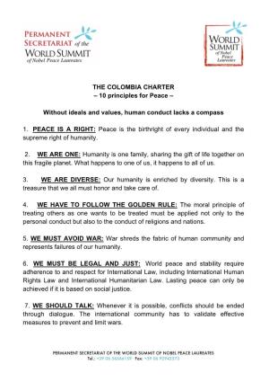 THE COLOMBIA CHARTER – 10 Principles for Peace –