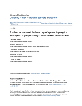 Southern Expansion of the Brown Alga Colpomenia Peregrina Sauvageau (Scytosiphonales) in the Northwest Atlantic Ocean