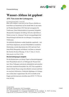 Wasser-Ablass Ist Geplant AVU Netz Testet Ihr Leitungsnetz