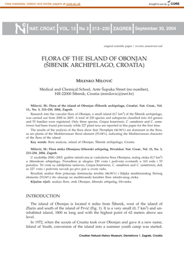 Flora of the Island of Obonjan ([Ibenik Archipelago, Croatia)